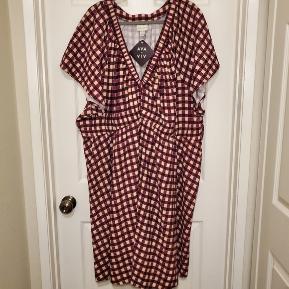 NWT Ava & Viv Brown Purple Gingham Dress Size 4X - Picture 2 of 12